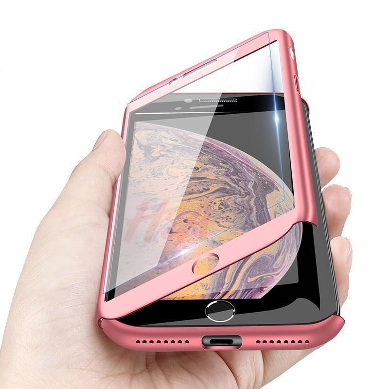 360 Full Protection Phone Case For iPhone With Front Glass Cover - 5 Colors