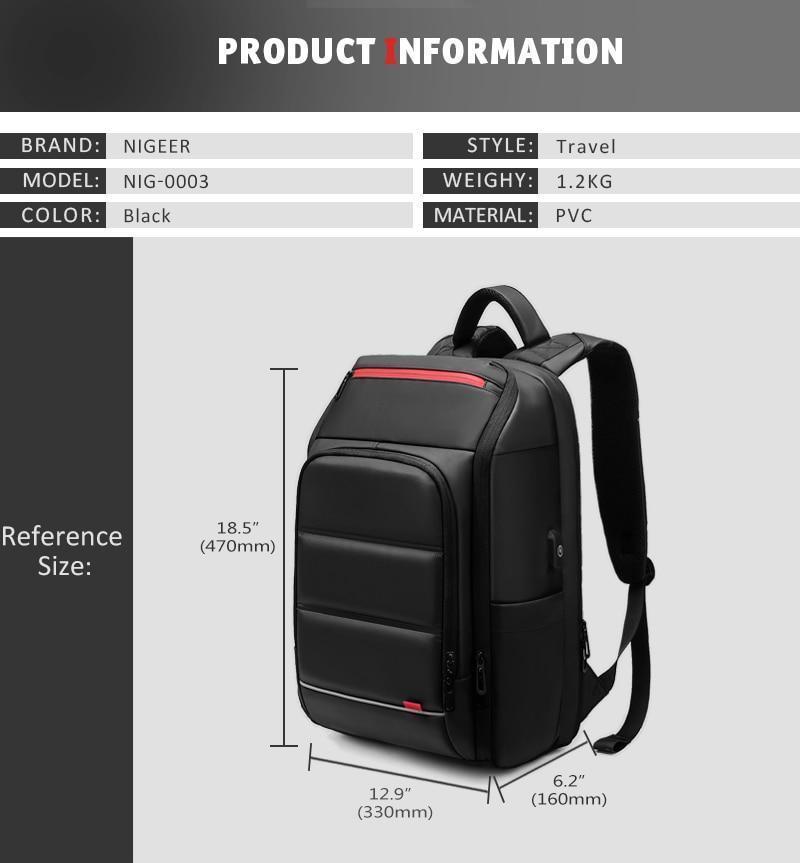 15.6 Inch Laptop Travel Backpack Water Repellent Functional Rucksack With USB Charging Port