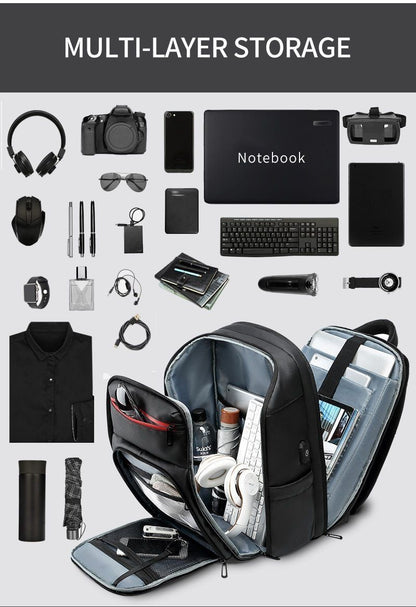15.6 Inch Laptop Travel Backpack Water Repellent Functional Rucksack With USB Charging Port