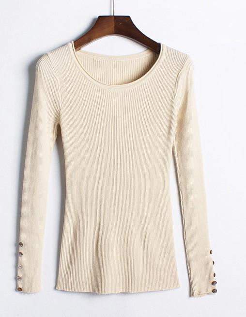 Autumn winter pure color full length sleeve round collar pullovers elastic skinny women sweaters