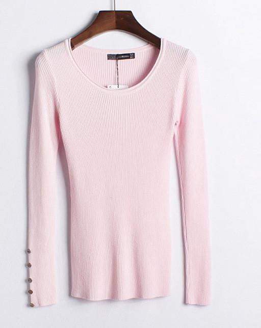 Autumn winter pure color full length sleeve round collar pullovers elastic skinny women sweaters