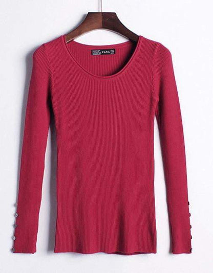 Autumn winter pure color full length sleeve round collar pullovers elastic skinny women sweaters
