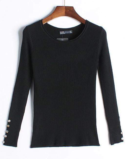 Autumn winter pure color full length sleeve round collar pullovers elastic skinny women sweaters