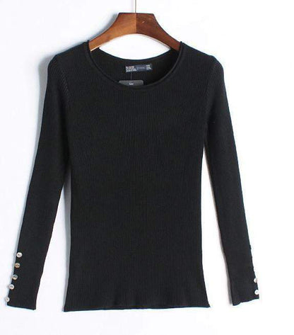 Autumn winter pure color full length sleeve round collar pullovers elastic skinny women sweaters