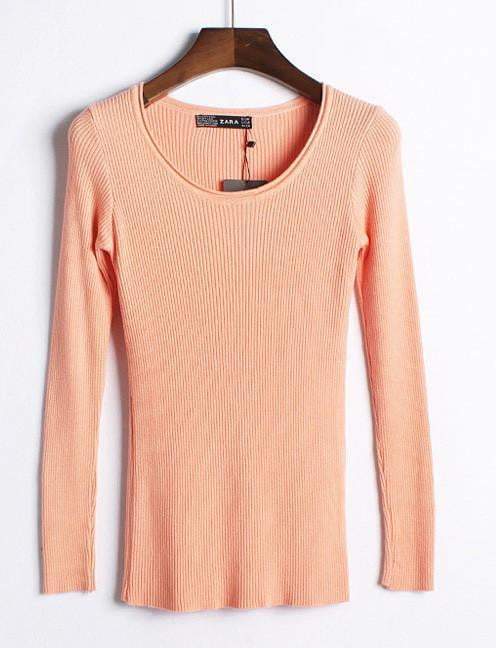 Autumn winter pure color full length sleeve round collar pullovers elastic skinny women sweaters