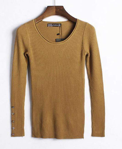 Autumn winter pure color full length sleeve round collar pullovers elastic skinny women sweaters