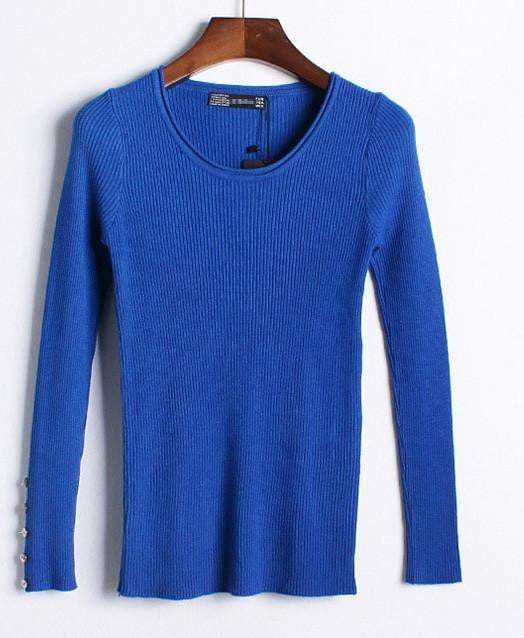 Autumn winter pure color full length sleeve round collar pullovers elastic skinny women sweaters