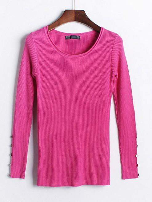 Autumn winter pure color full length sleeve round collar pullovers elastic skinny women sweaters