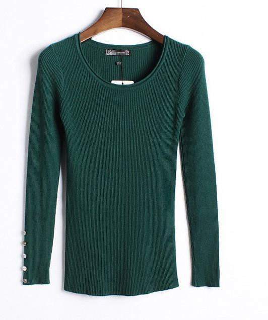Autumn winter pure color full length sleeve round collar pullovers elastic skinny women sweaters