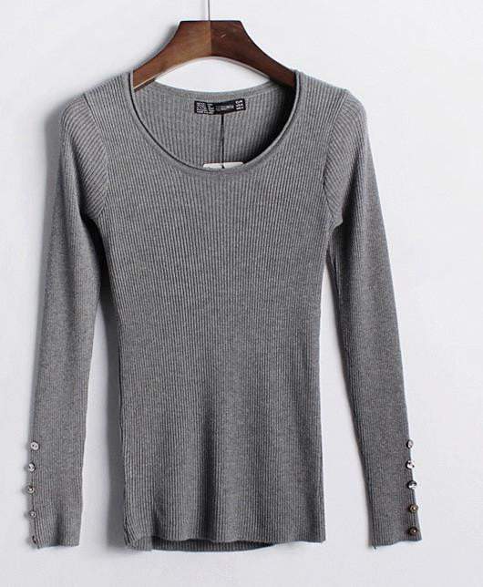 Autumn winter pure color full length sleeve round collar pullovers elastic skinny women sweaters
