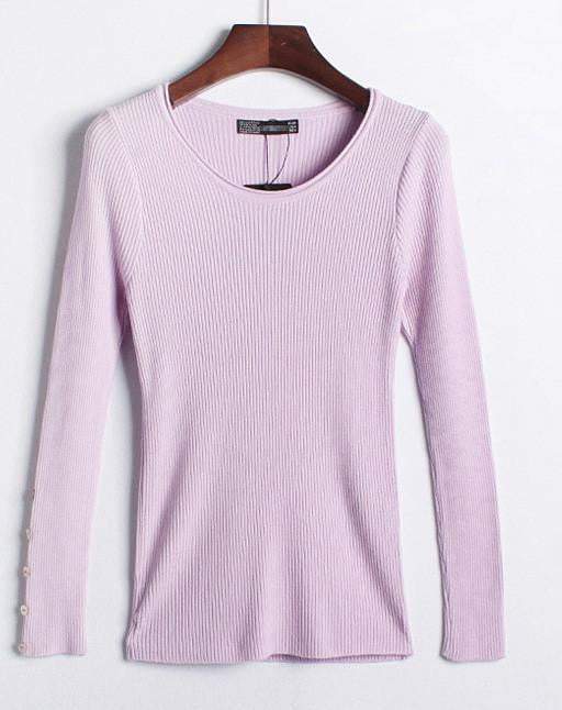 Autumn winter pure color full length sleeve round collar pullovers elastic skinny women sweaters