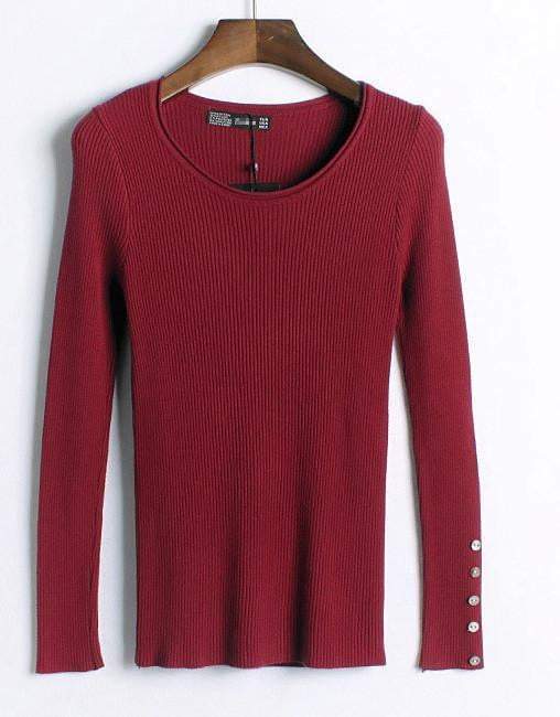 Autumn winter pure color full length sleeve round collar pullovers elastic skinny women sweaters
