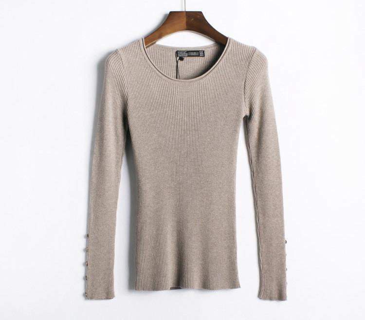 Autumn winter pure color full length sleeve round collar pullovers elastic skinny women sweaters