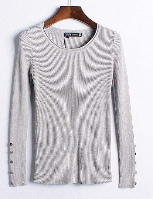 Autumn winter pure color full length sleeve round collar pullovers elastic skinny women sweaters