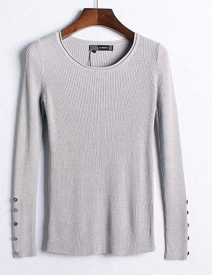 Autumn winter pure color full length sleeve round collar pullovers elastic skinny women sweaters