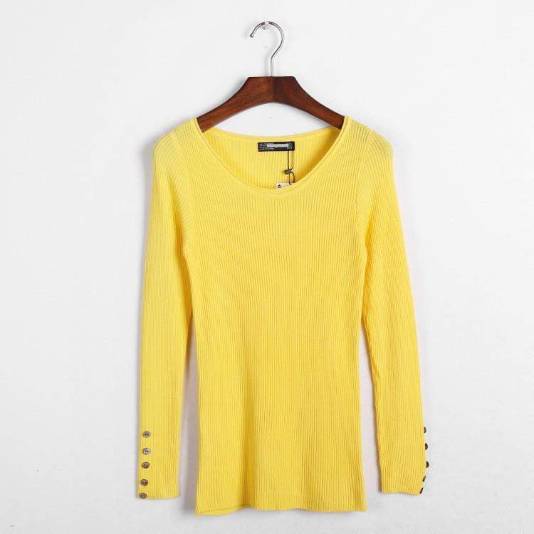 Autumn winter pure color full length sleeve round collar pullovers elastic skinny women sweaters