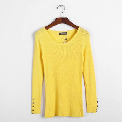 Autumn winter pure color full length sleeve round collar pullovers elastic skinny women sweaters