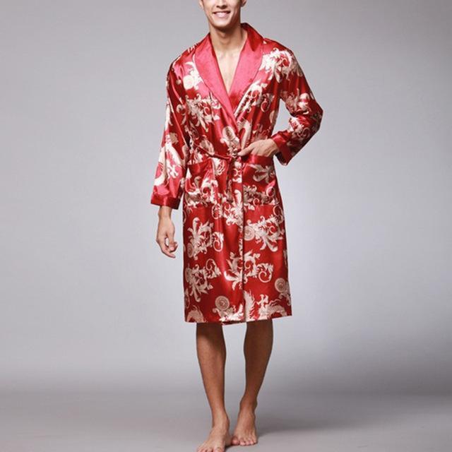 Mens Satin Silk Pajamas Kimono Bathrobe