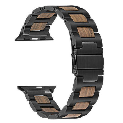 Natural Walnut Wood + Stainless Steel Wooden Watch Band for iWatch Apple Watch 38mm 40mm 42mm 44mm Series 1 2 3 4