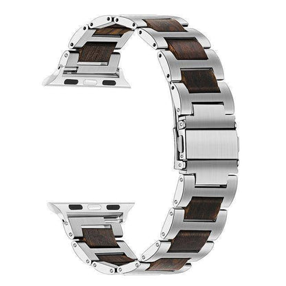 Natural Walnut Wood + Stainless Steel Wooden Watch Band for iWatch Apple Watch 38mm 40mm 42mm 44mm Series 1 2 3 4