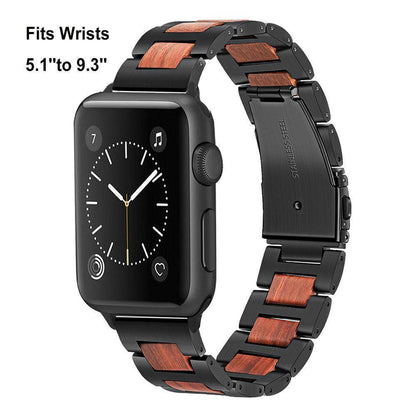 Natural Walnut Wood + Stainless Steel Wooden Watch Band for iWatch Apple Watch 38mm 40mm 42mm 44mm Series 1 2 3 4