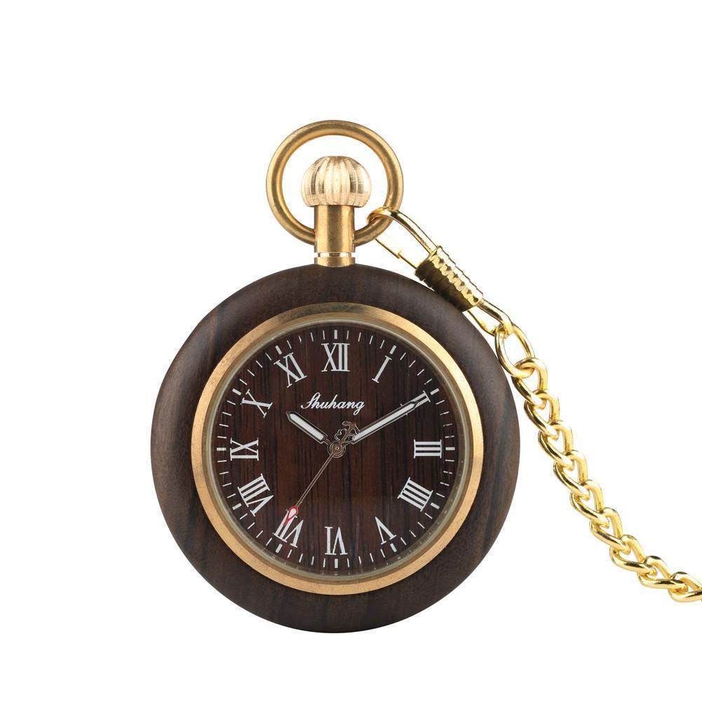 Mens Bamboo Case Pocket Watch - Wooden Dial Simple and Fashionable