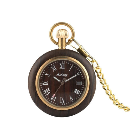 Mens Bamboo Case Pocket Watch - Wooden Dial Simple and Fashionable