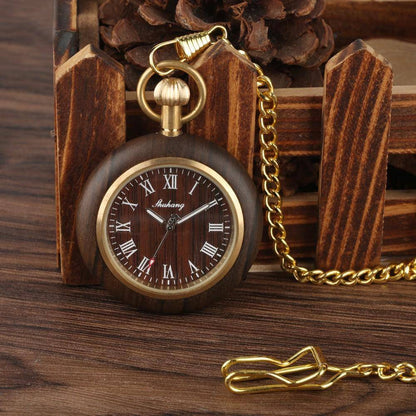 Mens Bamboo Case Pocket Watch - Wooden Dial Simple and Fashionable