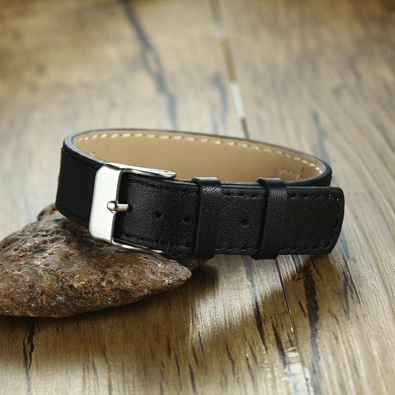 Diabetic Medical Alert ID Bracelet for Men, Genuine Leather For Type 1 and Type 2 Diabetes