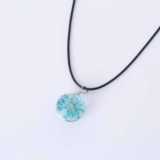 Crystal Ball Dandelion Clover Necklace