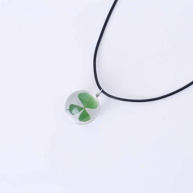 Crystal Ball Dandelion Clover Necklace