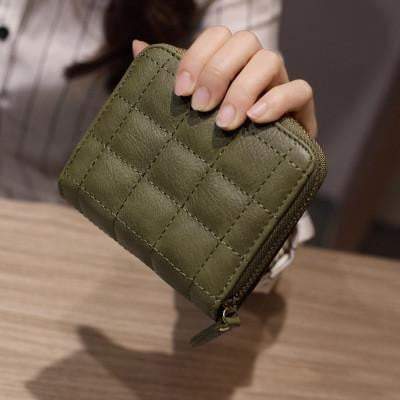 Women Short PU Leather Plaid Purses Nubuck Card Holder
