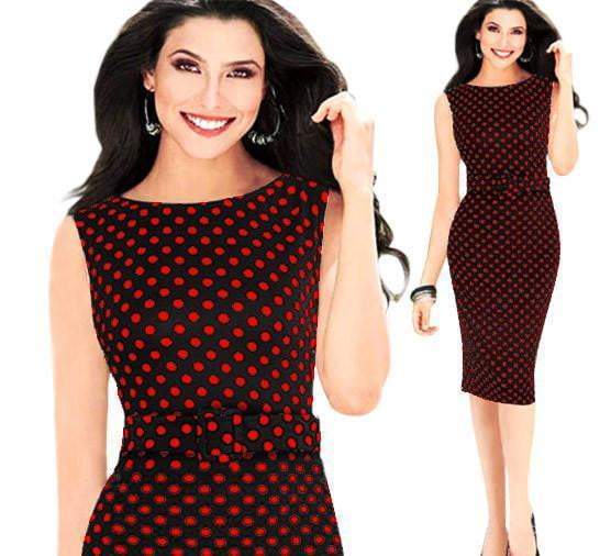 Women's Elegant  Dot Print Tunic Wear To Work Business Casual Party Stretch Pencil Sheath Dress