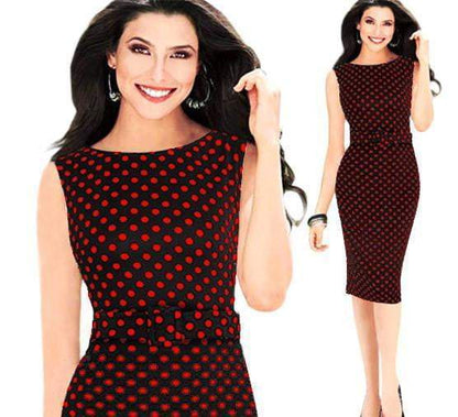 Women's Elegant  Dot Print Tunic Wear To Work Business Casual Party Stretch Pencil Sheath Dress