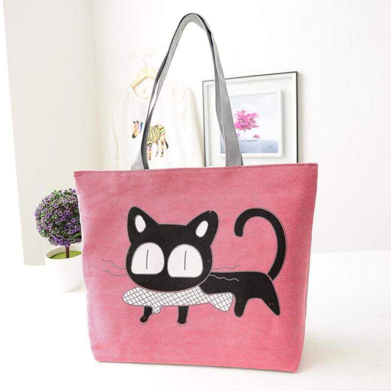Women Canvas Casual Shoulder Tote Cat Handbags