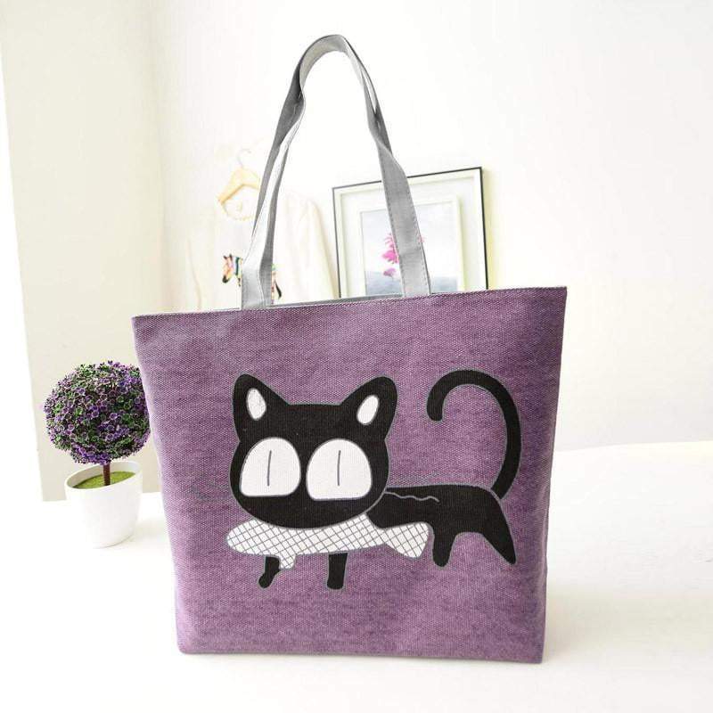 Women Canvas Casual Shoulder Tote Cat Handbags