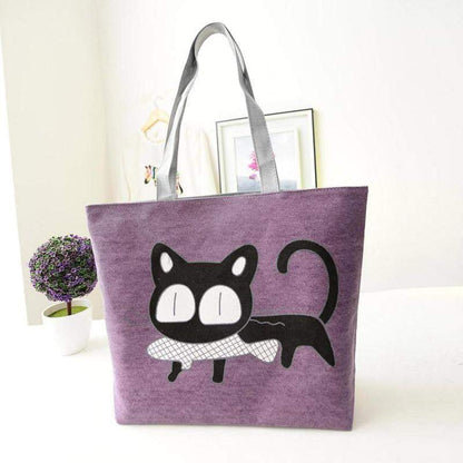 Women Canvas Casual Shoulder Tote Cat Handbags