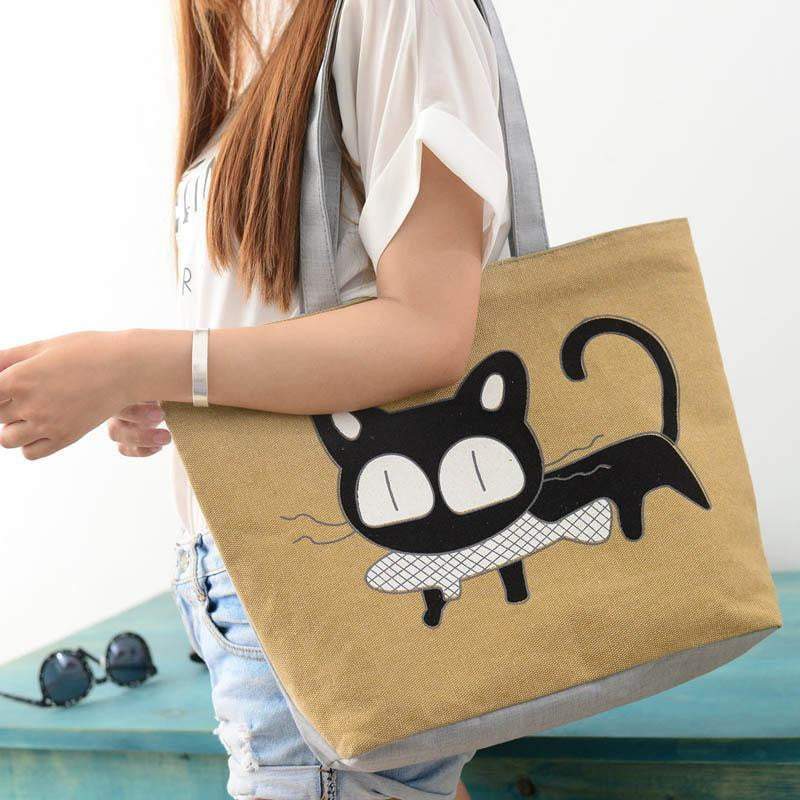 Women Canvas Casual Shoulder Tote Cat Handbags