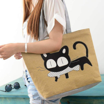 Women Canvas Casual Shoulder Tote Cat Handbags