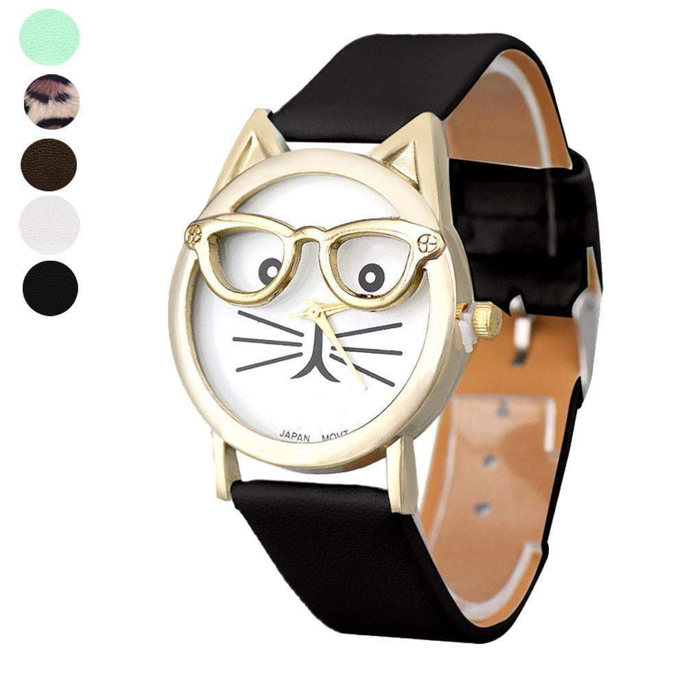 Luxury Brand Women Clock Cute Glasses Cat Watches