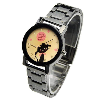 Cute Ribbon Black Cat Watch Women
