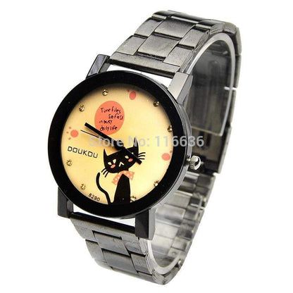 Cute Ribbon Black Cat Watch Women