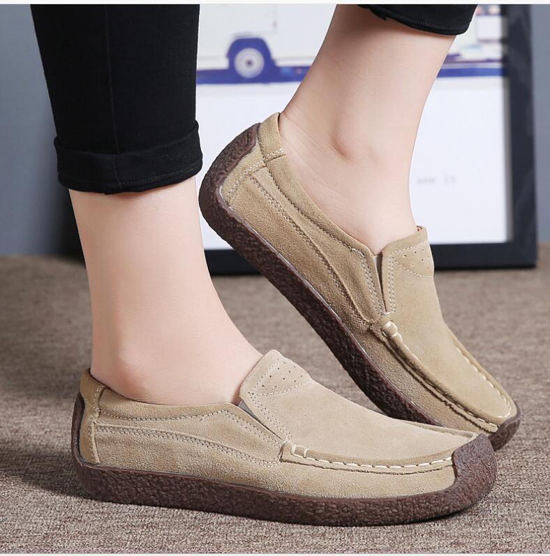 Women Flats Shoes Genuine Leather Slip on ladies Shallow Moccasins Casual Shoes