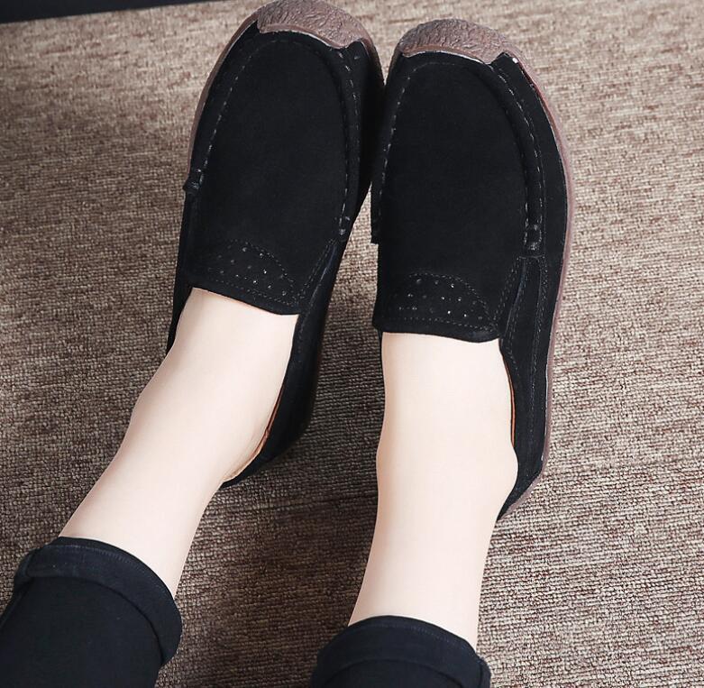 Women Flats Shoes Genuine Leather Slip on ladies Shallow Moccasins Casual Shoes