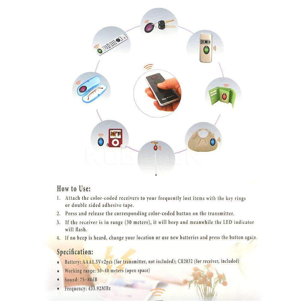 4 in 1 Wireless Remote Key Finder - Key Locator Phone Wallets Anti-Lost With Torch Function 4 Receivers