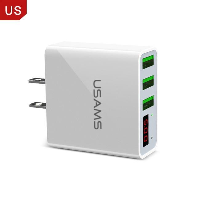 s 3 Port USB Phone Charger LED Display EU Plug Total Max 3A Smart Fast Charger Mobile Wall Charger for iPhone iPad Samsung