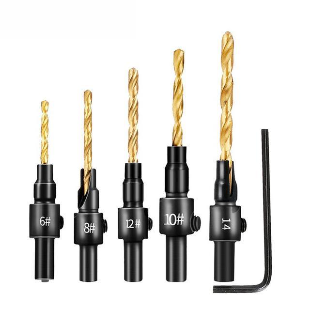 Greatest 5pcs Countersink Drill Woodworking Drill Bit Set Drilling Pilot Holes For Screw Sizes #5 #6 #8 #10 #12