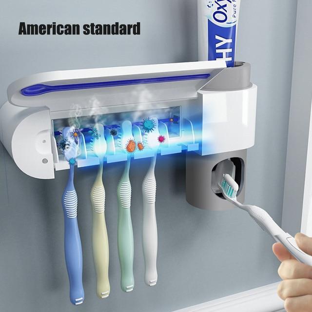 Antibacteria UV Toothbrush Holder Automatic Toothpaste Dispenser Sterilize Home Cleaner Sterilize Bathroom Accessories Set