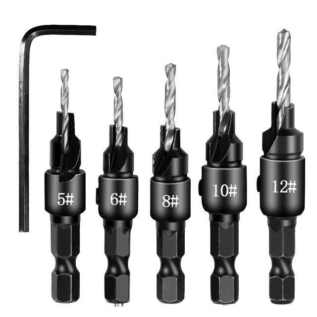 Greatest 5pcs Countersink Drill Woodworking Drill Bit Set Drilling Pilot Holes For Screw Sizes #5 #6 #8 #10 #12