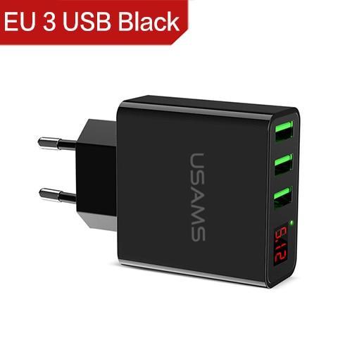 s 3 Port USB Phone Charger LED Display EU Plug Total Max 3A Smart Fast Charger Mobile Wall Charger for iPhone iPad Samsung